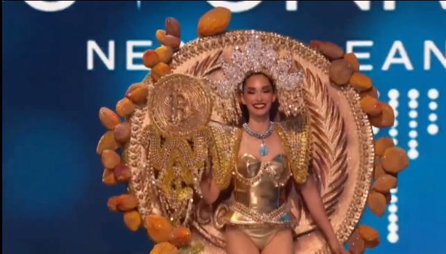 Alejandra Guajardo, wearing a Bitcoin costume at Miss Universe 2022 in New Orleans. Source: Instagram